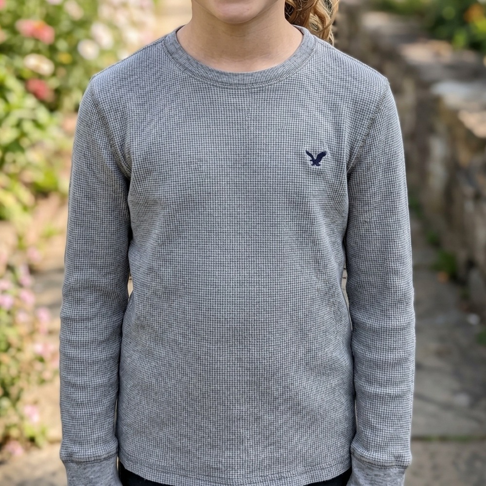 American Eagle Outfitters Kids‎ Gray Waffle Knit Thermal Long Sleeve Shirt M/M